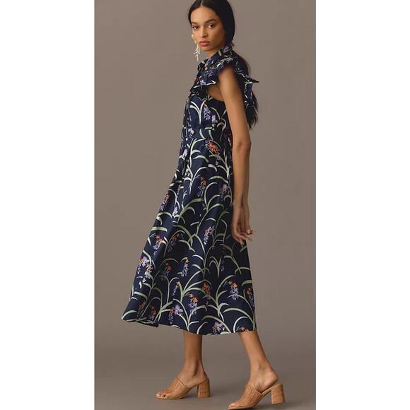 Anthropologie L Maeve Flutter-Sleeve Floral Maxi Button Down Shirt Dress No Belt - Picture 3 of 16